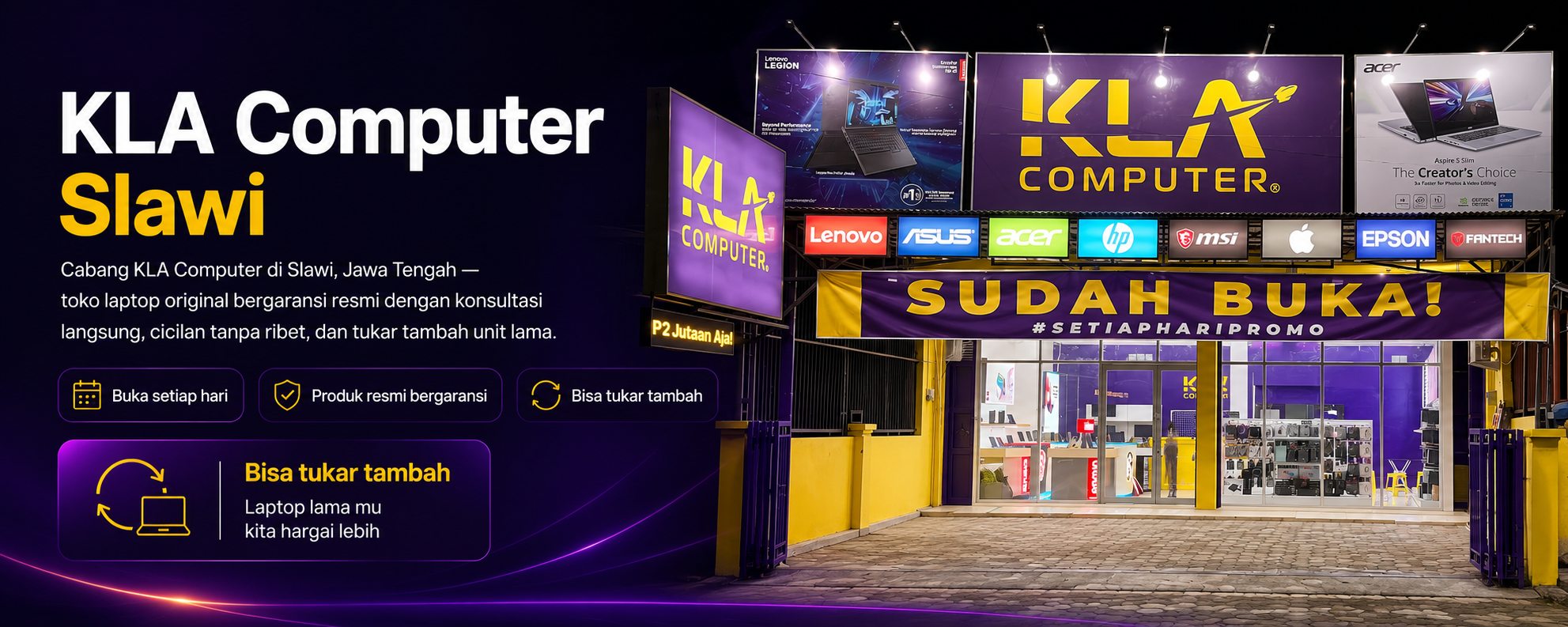 KLA Computer Slawi &mdash; toko laptop original bergaransi resmi, buka setiap hari, KLA Service Center. Bisa tukar tambah laptop lama.