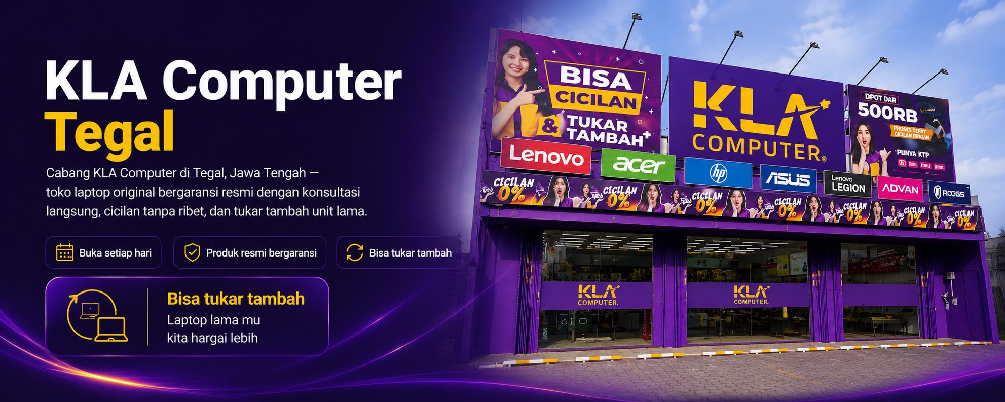 KLA Computer Tegal &mdash; toko laptop original bergaransi resmi, buka setiap hari, KLA Service Center. Bisa tukar tambah laptop lama.